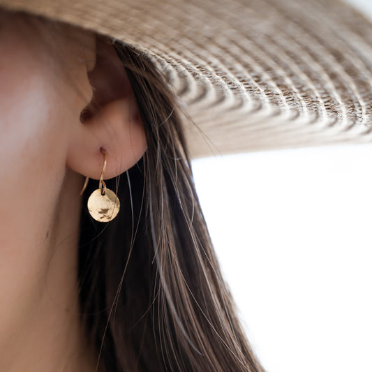 14k gold-filled hammered coin drop earrings with delicate hook