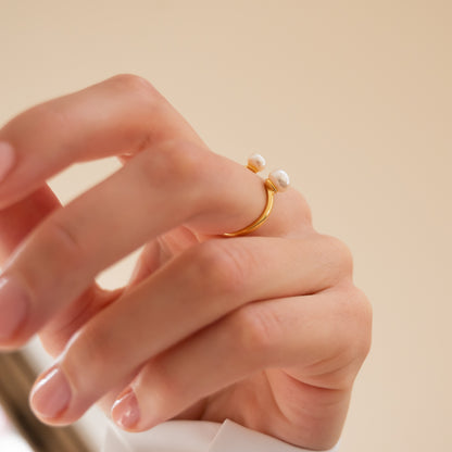double pearl gold ring adjustable