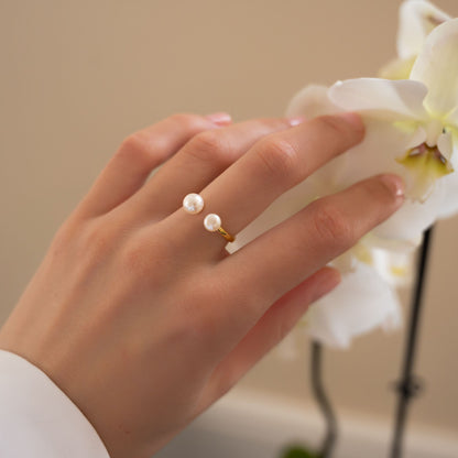 double pearl gold ring