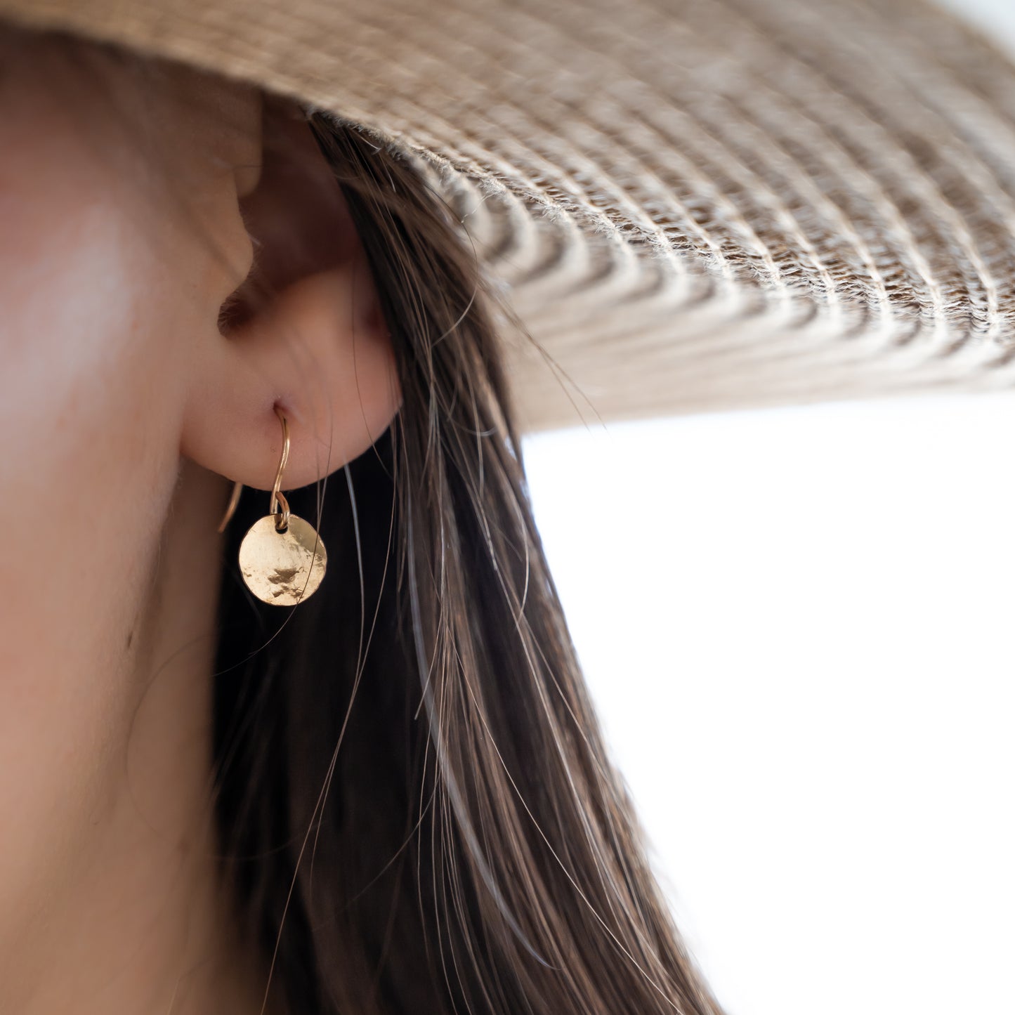 14k gold-filled hammered coin drop earrings with delicate hook