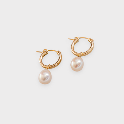Lissa Gold Hoop Pearl Earrings