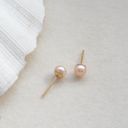 gold peach pearl studs