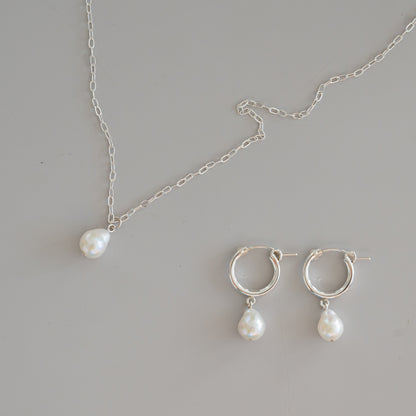 silver baroque pearl earrings and necklace